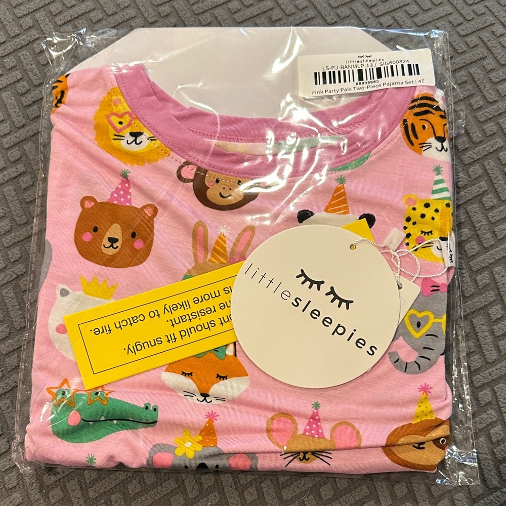 NIB Little Sleepies Pink Party Animals 2piece pajama set 4T